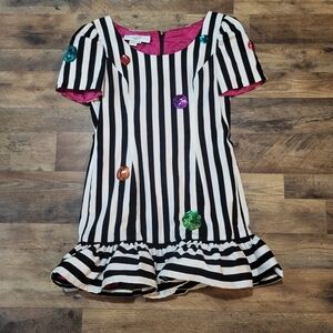 Vintage 70's/80's Lillie Rubin Designer Black and White Sequined Ruffle Dress 14